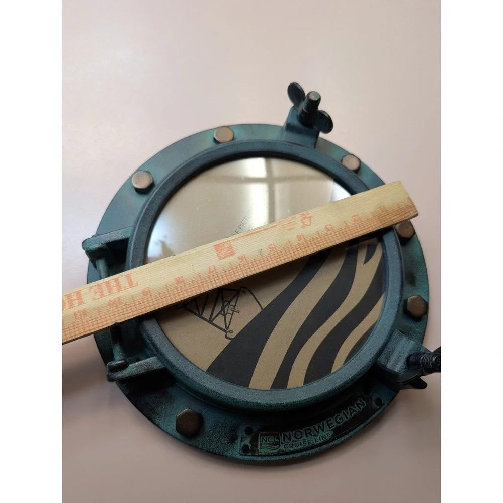 Norwegian Cruise Line Souvenir Port Hole Picture Frame Nautical Decor Patina 11